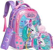 Mochila Meetbelify Unicorn para meninas de 8 a 10 anos com lancheira Mochila Meetbelify Unicorn para meninas de 8 a 10 anos com lancheira