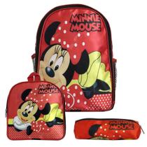 Mochila Menina Infantil Minnie Lancheira Estojo Vermelho