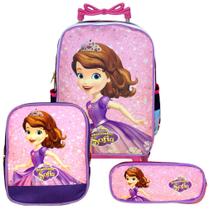 Mochila Menina Infantil Rodinha com Lancheira Estojo Sofia Mochila Menina Infantil Rodinha com Lancheira Estojo Sofia