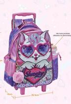 Mochila menina rodinha escolar kit lancheira estojo Gatinho