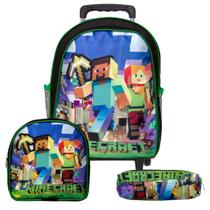 Mochila Menino Infantil Rodinha Minecraft Lancheira Estojo Mochila Menino Infantil Rodinha Minecraft Lancheira Estojo