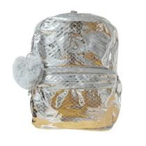 Mochila metalizada prata Fiorella sotti + Pom Pom grande
