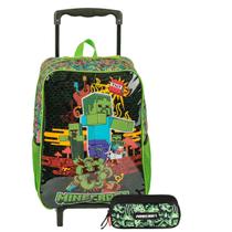 Mochila Minecraft Rodinhas Kit Estojo Duplo Gamer Escolar