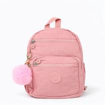 Mochila Mini Feminina Pequena Nylon Impermeável Casual Compacta Escolar Leve com Pompom Mochila Mini Feminina Pequena Nylon Impermeável Casual Compacta Escolar Leve com Pompom