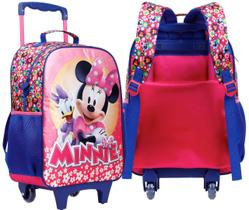 Mochila Minnie Mouse Bolsa Escolar Rosa Mala Rodinhas Disney