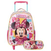 Mochila Minnie Rodinhas Infantil Com Estojo Escolar Disney