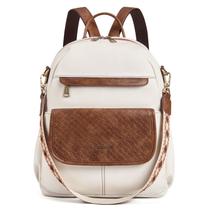 Mochila Missnine em couro PU para mulheres marrom+bege