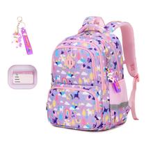 Mochila MUSEVOS Kids Kawaii estampada impermeável roxa/arco-íris