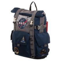 Mochila NASA Roll-Top Bioworld azul marinho/cinza de poliéster