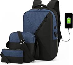 Mochila Notebook Impermeável Com Usb Kit 3 Peças