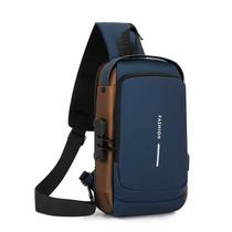 Mochila Ombro Transversal Compacta Usb Á Prova D'Água-Azul