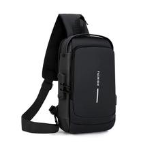 Mochila Ombro Transversal Compacta Usb Á Prova D'Água-Preto