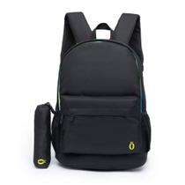 Mochila Ozil Casual Juvenil Escolar KIT Preta Lisa Unisex Espaçosa Estojo Preto 19L