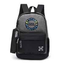 Mochila Ozil Juvenil Casual Escolar Preta Cinza Masculina Espaçosa Estojo Preto 19L