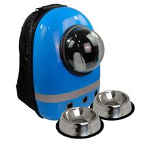 Mochila P/ Pet Visão Panorâmica Azul + Tigelas Inox de 300ml
