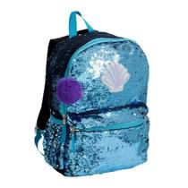 Mochila Paetês Holográficos Reversíveis Concha Sereia Juvenil Escolar/Passeio/Viagens - Clio