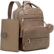 Mochila Pañalera ROSEGIN de Cuero Vegano Taupe 35L