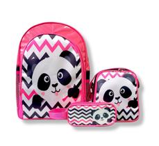 Mochila Panda Costas Lancheira Estojo Kit