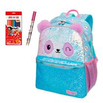 Mochila Panda Rainbow Com Orelha + Lapis De Cor Monica Brind Mochila Panda Rainbow Com Orelha + Lapis De Cor Monica Brind