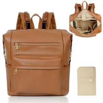Mochila para Fraldas Omanmoli em Couro Marrom - 17 Bolsos