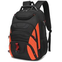 Mochila para laptop Boavan para homens de 17,3 polegadas com porta USB preta e laranja