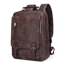 Mochila para laptop de couro PU de 15,6 polegadas com carregamento USB para homens