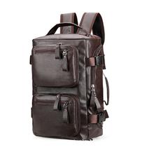 Mochila para laptop de couro PU para homens, negócios, café de 15 polegadas