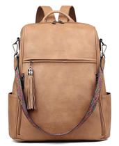Mochila para laptop FADEON Leather para mulheres 15,6" marrom camel