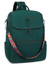 Mochila para laptop FADEON Leather Travel Green para mulheres de 15,6 polegadas