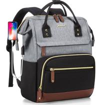 Mochila para laptop Focdod para mulheres de 15,6" impermeável preta e cinza