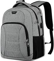 Mochila para laptop Liokesa, porta de carregamento USB de 17,3 polegadas, cinza