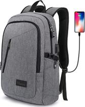 Mochila para laptop Mancro para viagens anti-roubo com porta USB cinza