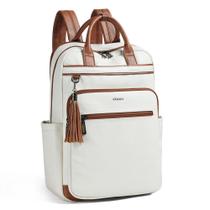 Mochila para laptop Shrie para mulheres de 15,6" em couro de viagem bege