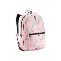 Mochila para Material Escolar Denlex com Bolso Frontal Grande Rosa Aluno Feminino Menina Volta Aulas