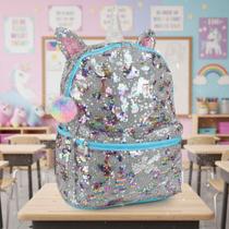 Mochila Para Menina Bolsa Escolar Com Chaveiro Pom Pom Cor Azul