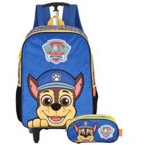 Mochila Patrulha Canina Rodinhas + Estojo Duplo Escolar - Azul