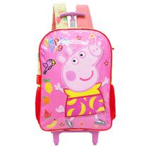 Mochila Peppa Pig Escolar Infantil Rodinhas Desenho Meninas