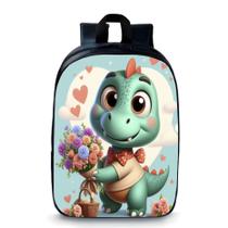 Mochila pequena pré escolar creche infantil anime dinossauro com flores