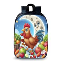 Mochila pequena pré escolar creche infantil anime galo no meio de frutas