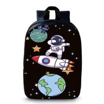 Mochila pequena pré escolar infantil anime astronauta no foguete encima do mundo