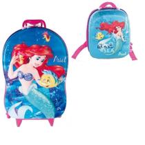 Mochila Pequena Sereia Ariel Escolar 3D de Rodinhas Maxtoy + Lancheira