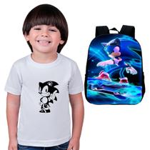Mochila Personagem Sonic Escolar Infantil Juvenil + Camiseta