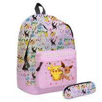 Mochila Pikachu School com estojo de lápis em tela de poliéster