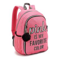 Mochila Pink Escolar Brilho Feminina Costas Tam G Faculdade Casual