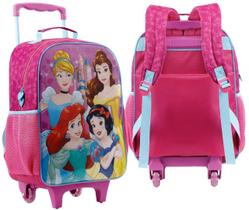 Mochila Princesas Disney Bolsa Rodinha Infantil 16L Rosa