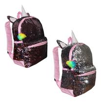 Mochila Que Muda De Cor Unicórnio Paetê Reversível Brilho