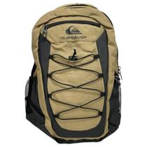 Mochila Quiksilver Bege e Preta com Compartimentos e Elástico Frontal