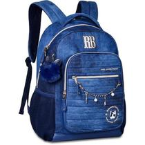 Mochila RB24063 Jeans c/ Detalhes PVC e Zíperes Dourados