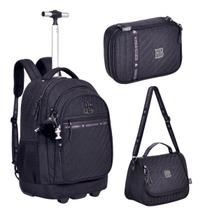 Mochila Rebecca Bonbon com Rodinhas Lancheira e Estojo Preta