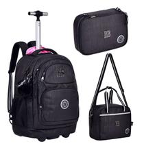 Mochila Rebecca Bonbon com Rodinhas Lancheira e Estojo Preta